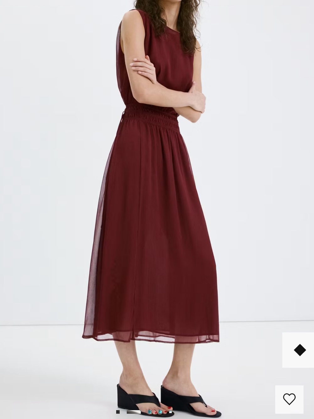 Mango Sleeveless Wine Red Maxi Dress FLOWY DRESS WITH GATHERED WAIST 9075